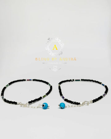 925 Silver Black Thread Evil Eye Nazarband Anklet
