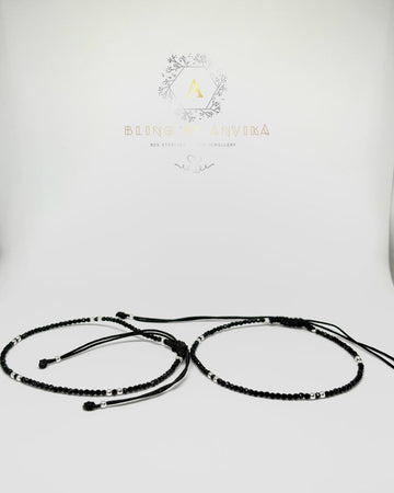 925 Silver Black Thread Nazarband Anklet