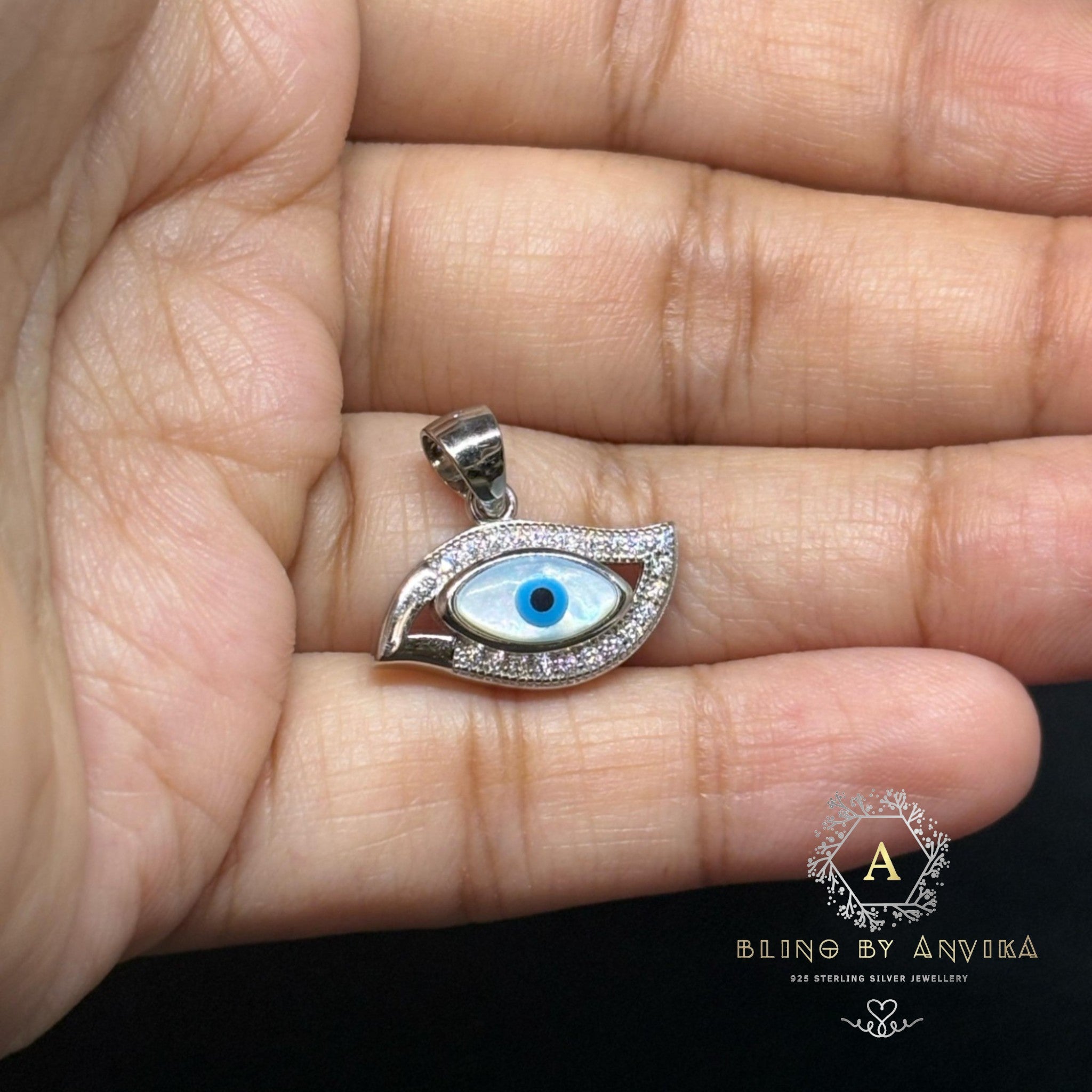 Moissanite Evil Eye Pendant 925 Sterling Silver Necklace main image 1