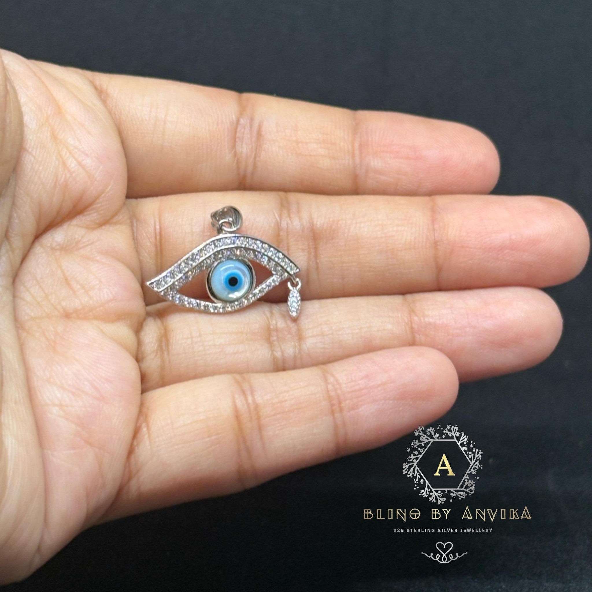 Moissanite Evil Eye Pendant 925 Sterling Silver Necklace main image 0
