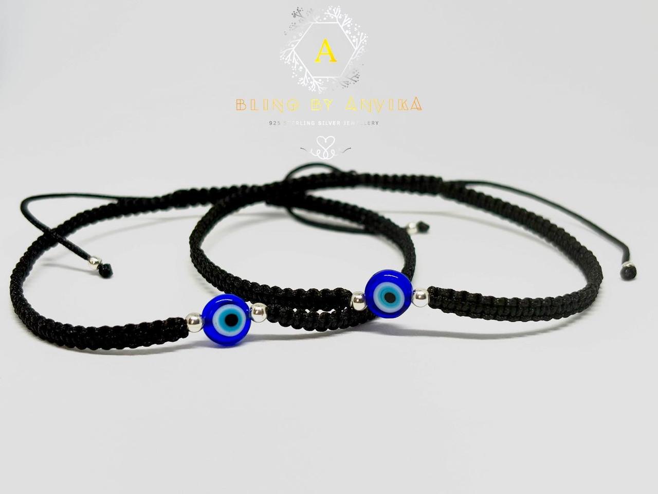 925 Silver Black Thread Evil Eye Nazarband Anklet