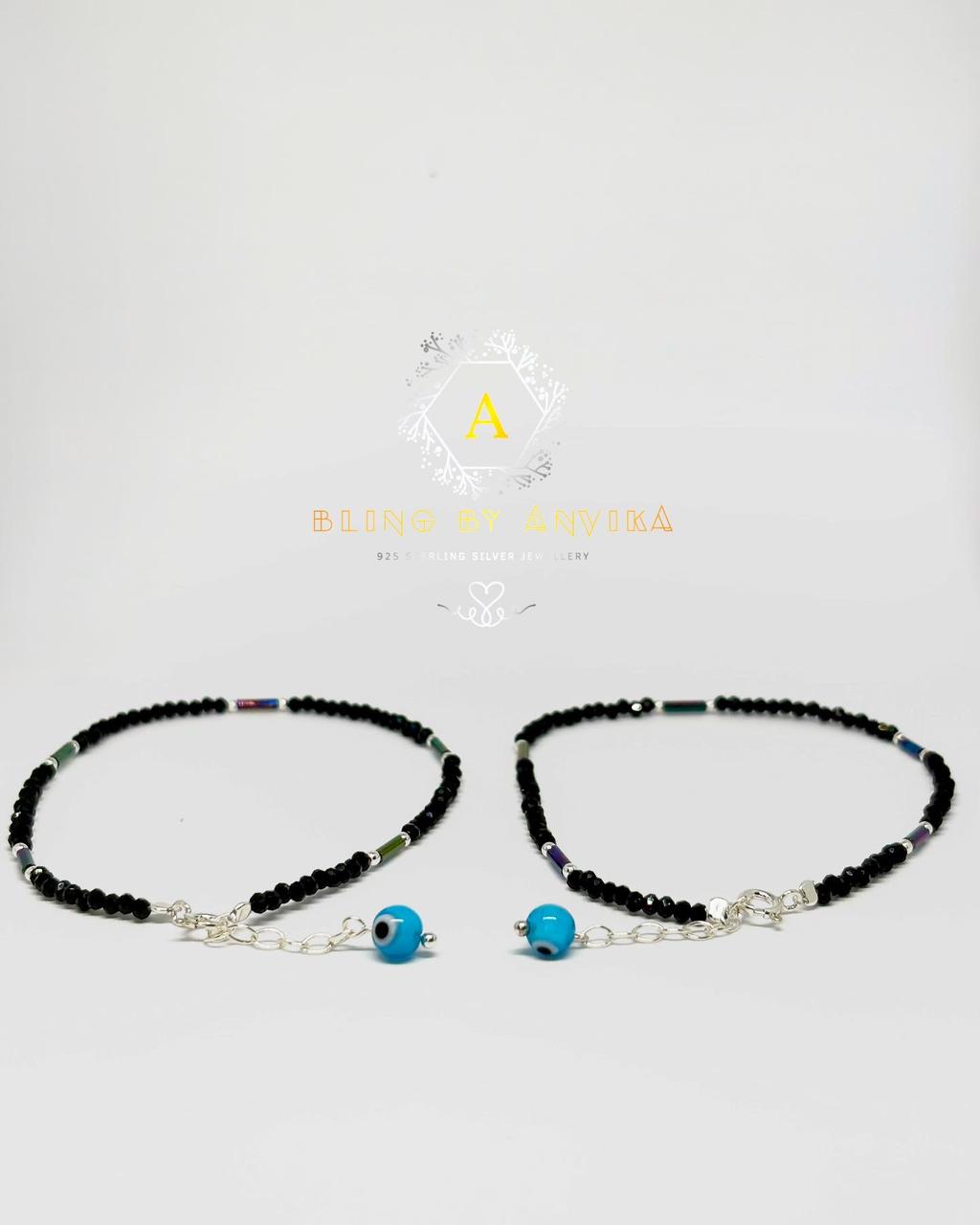 925 Silver Black Thread Evil Eye Nazarband Anklet