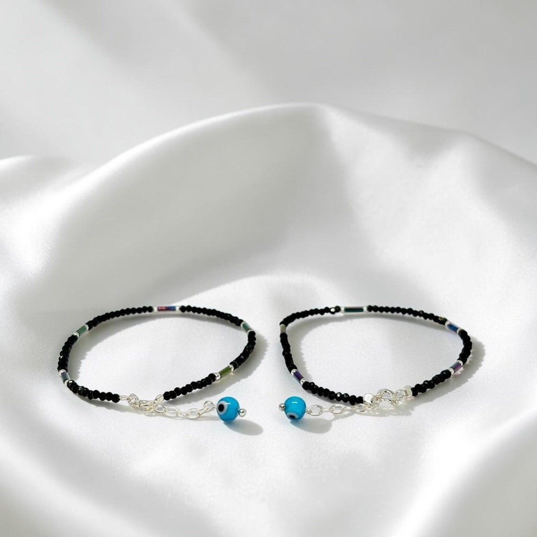925 silver black thread evil eye Nazarband anklet, featuring the protective evil eye symbol in a stylish, meaningful design.