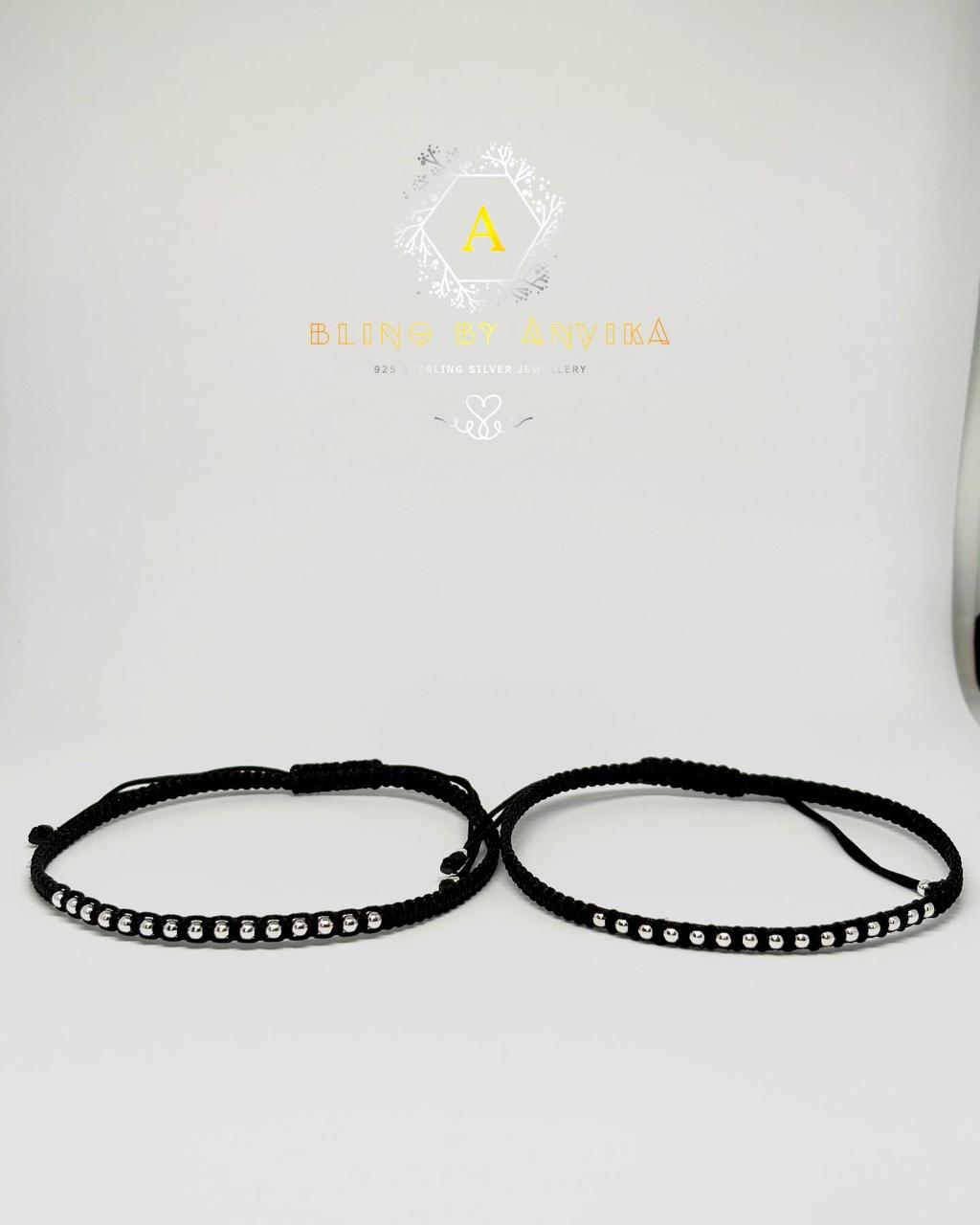 925 Silver Black Thread Nazarband Anklet
