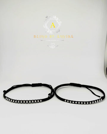 925 Silver Black Thread Nazarband Anklet