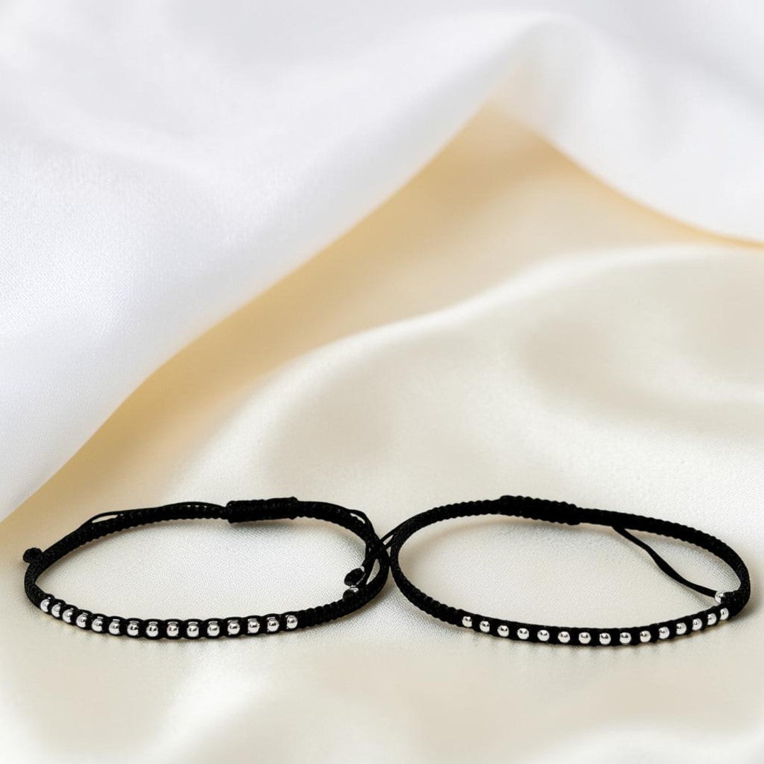 925 silver black thread Nazarband anklet, designed with a chic black thread for an edgy and modern look.