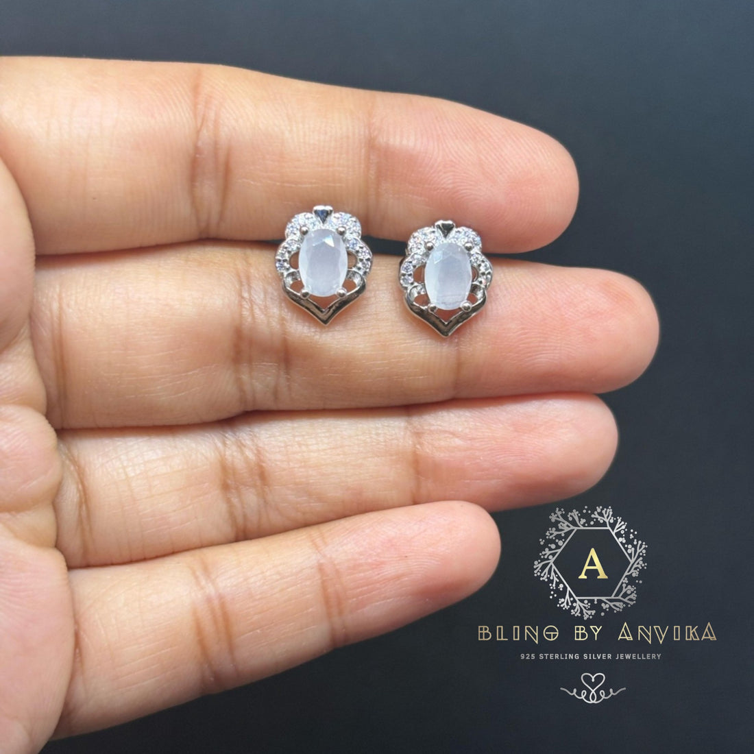 925 Silver Cream Stone Earrings