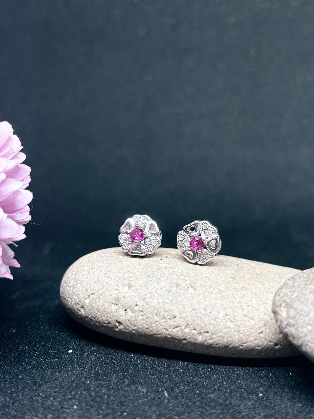 925 Silver Floral Stone Earrings