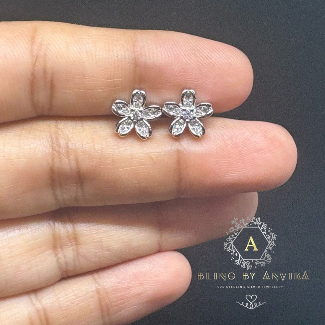 925 Silver Floral Stone Earrings