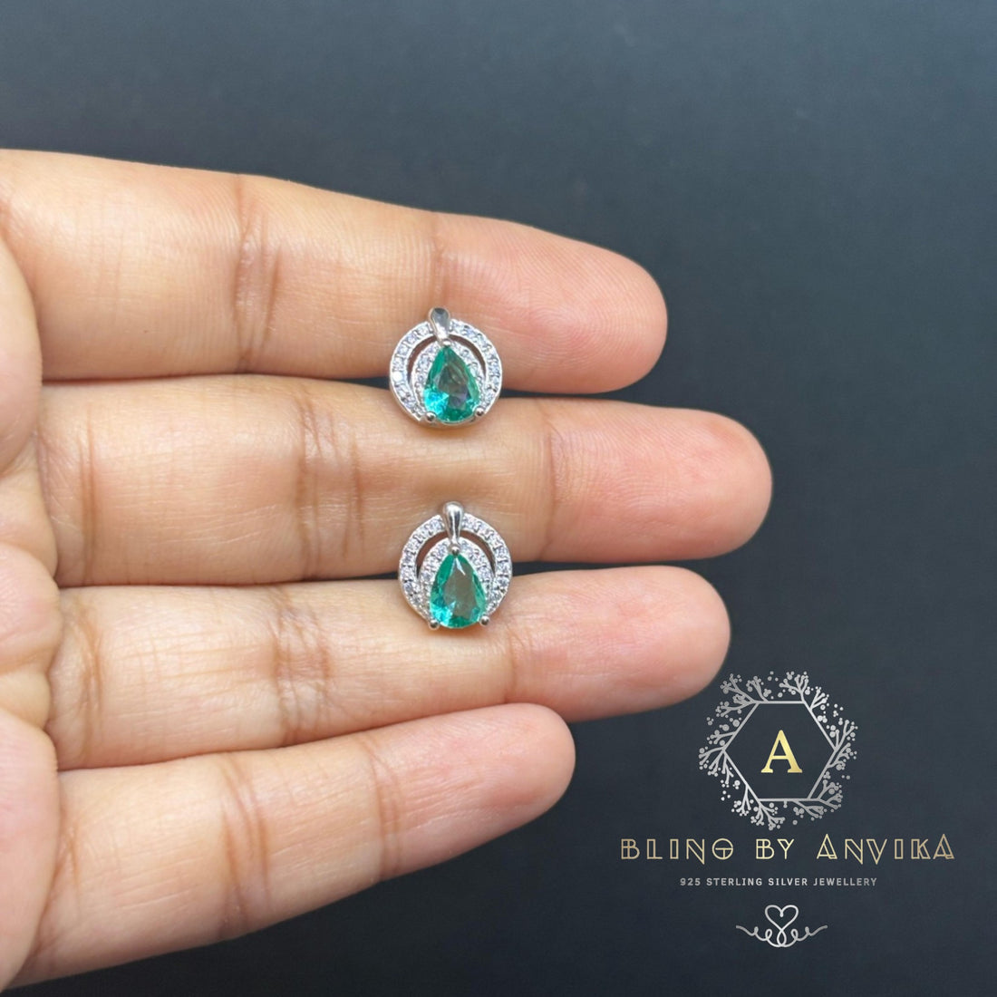 925 Silver Green Stone Earrings