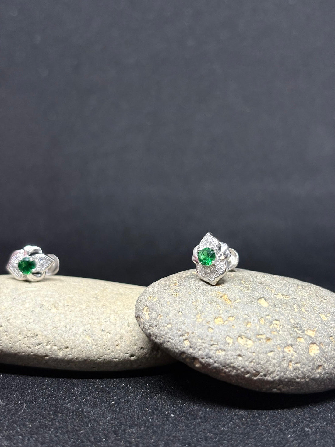 925 Silver Green Stone Earrings