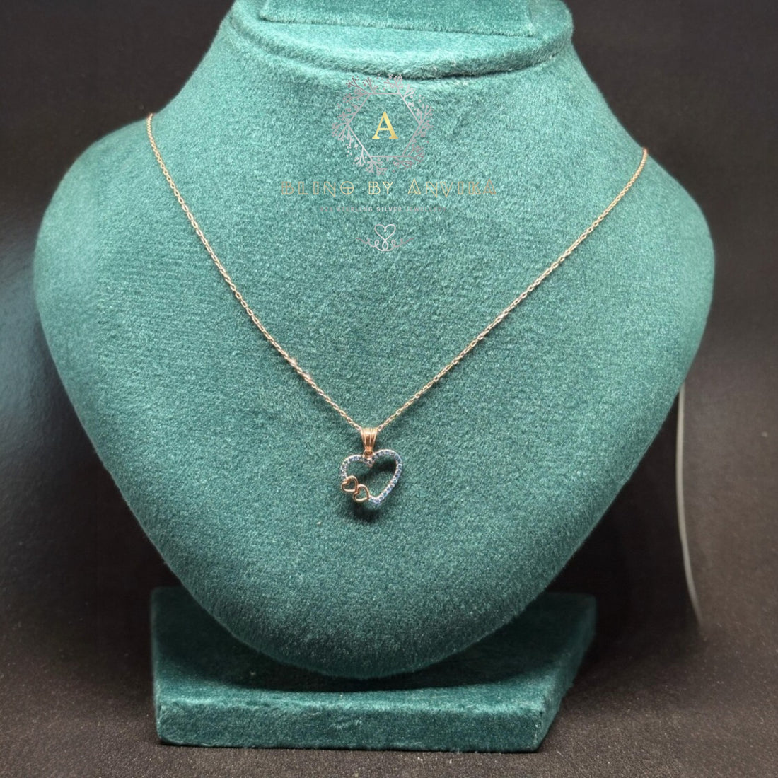 Silver 92.5 Rose Gold Plated Heart Necklace