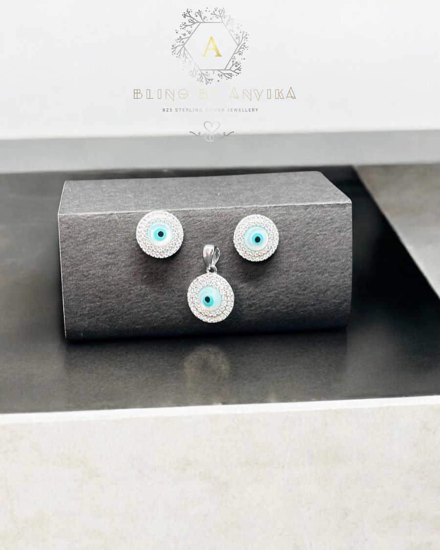 925 Silver Evil Eye Earring & Pendant Set