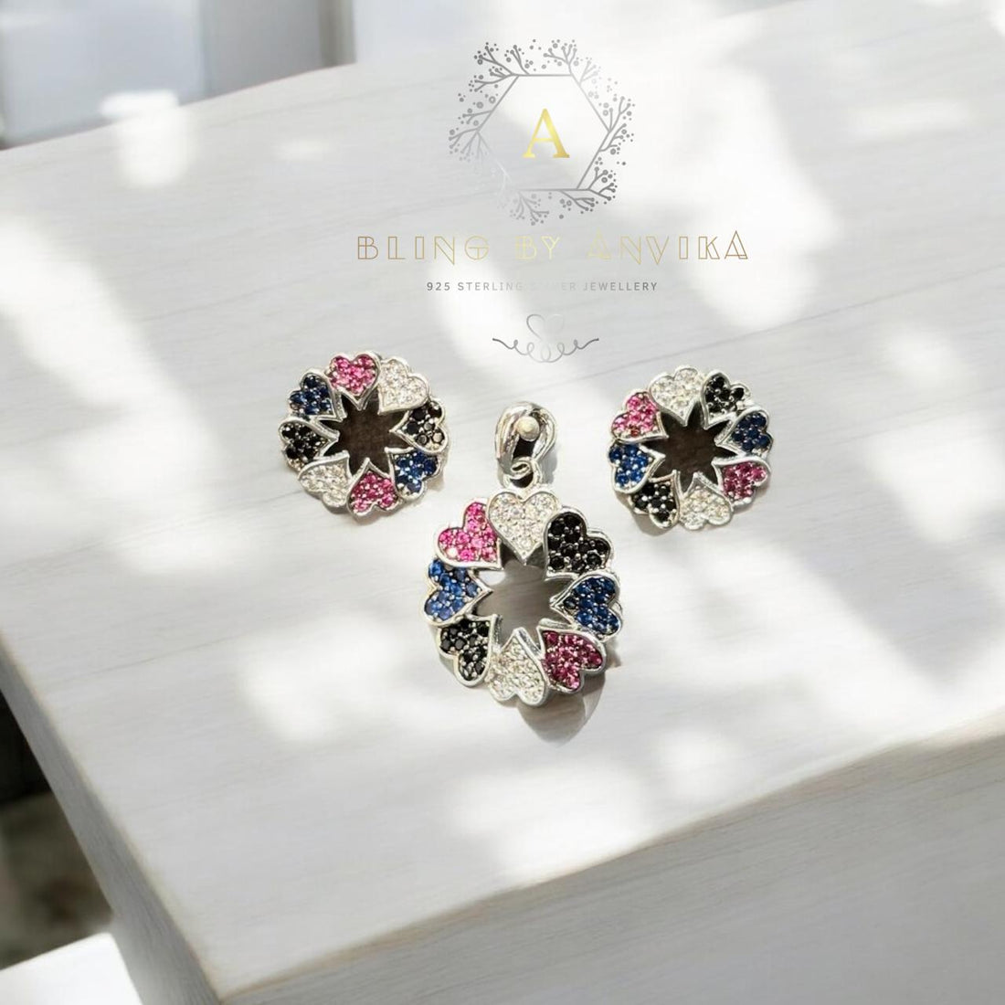 925 Silver Heart Earring & Pendant Set