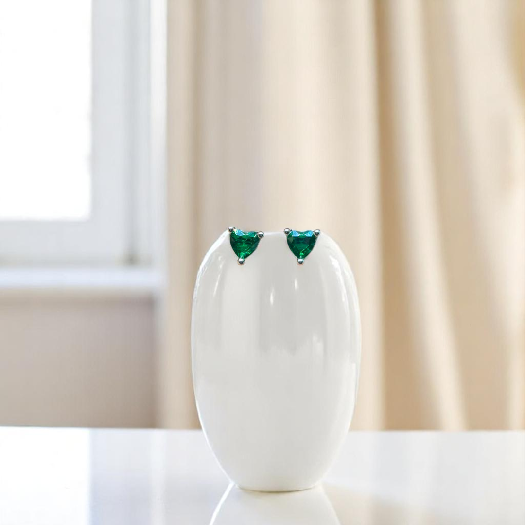 925 Silver Green Heart Stone Studs