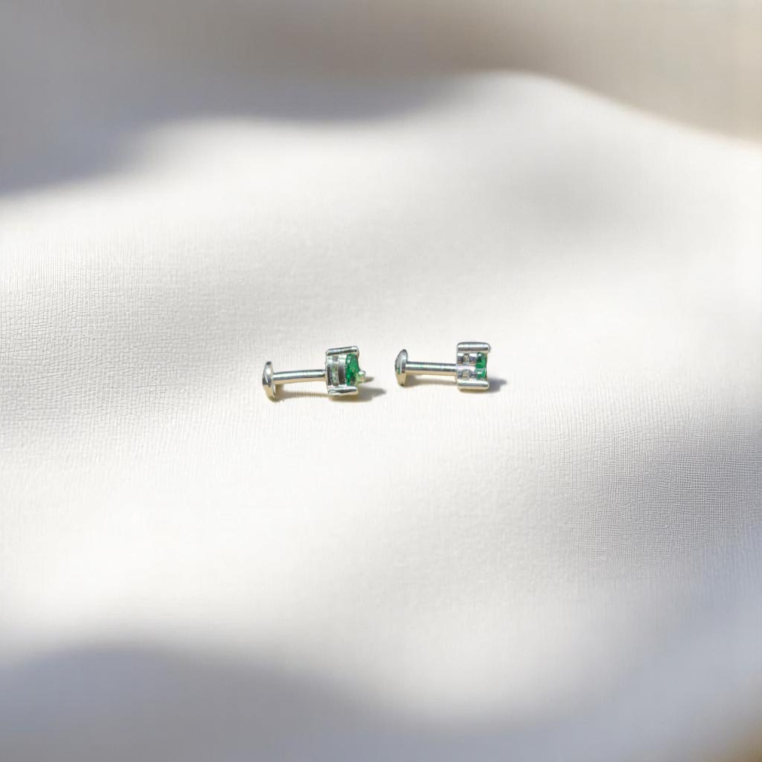 925 Silver Green Heart Stone Studs