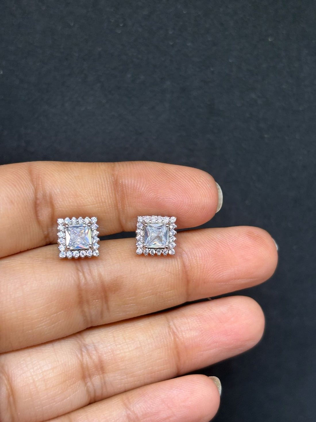 925 Silver Zircon Square Studs