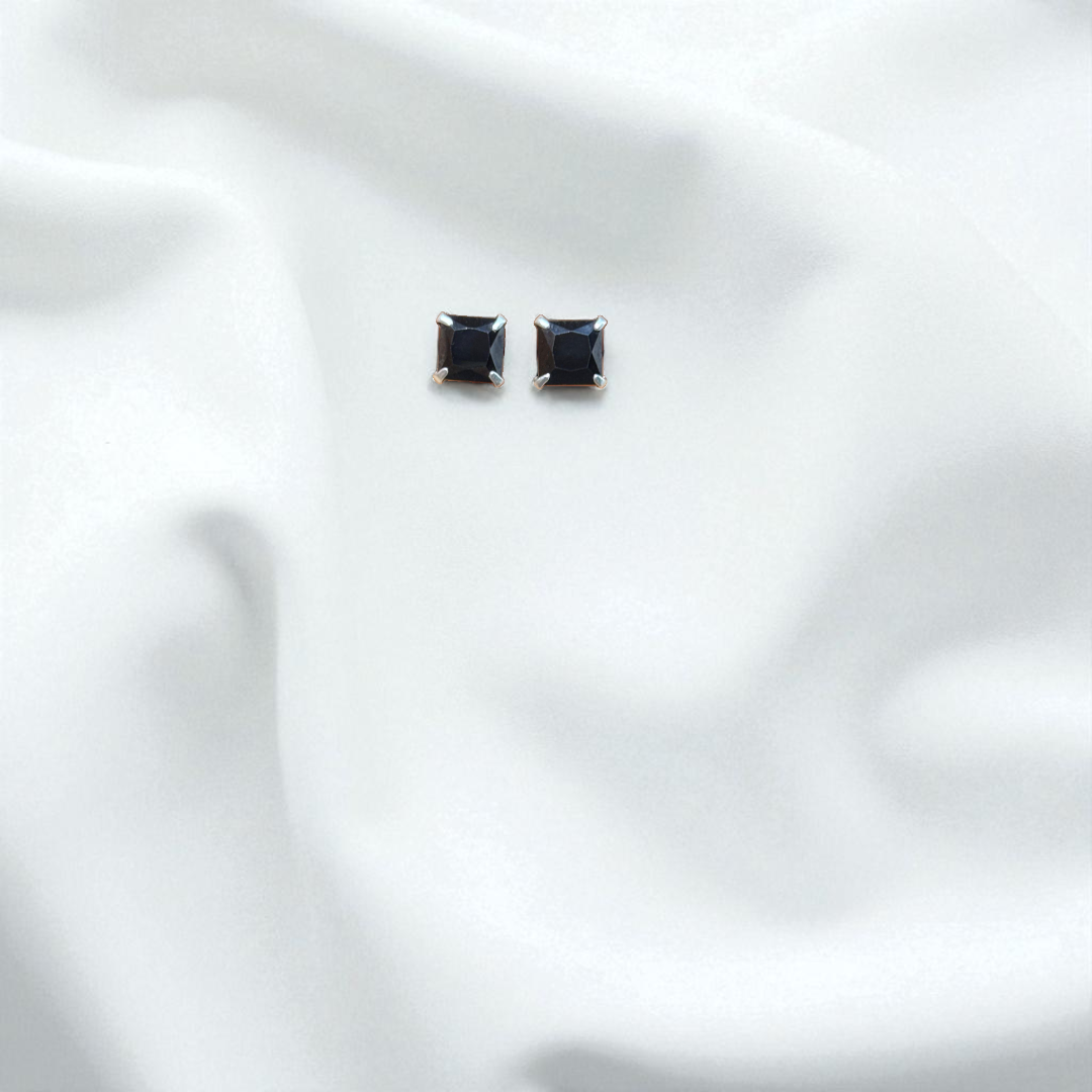 925 Silver Black Stone Square Studs