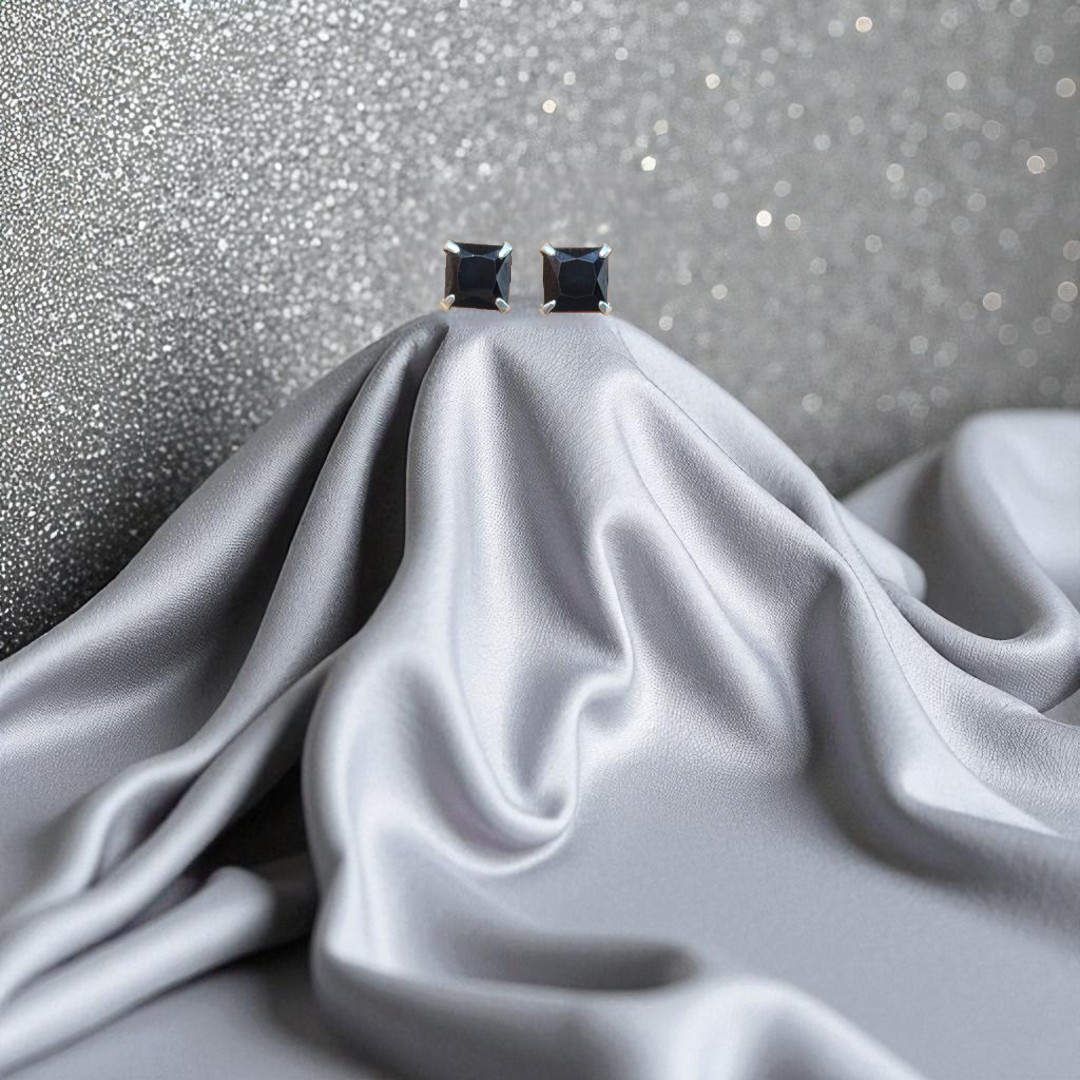 925 Silver Black Stone Square Studs