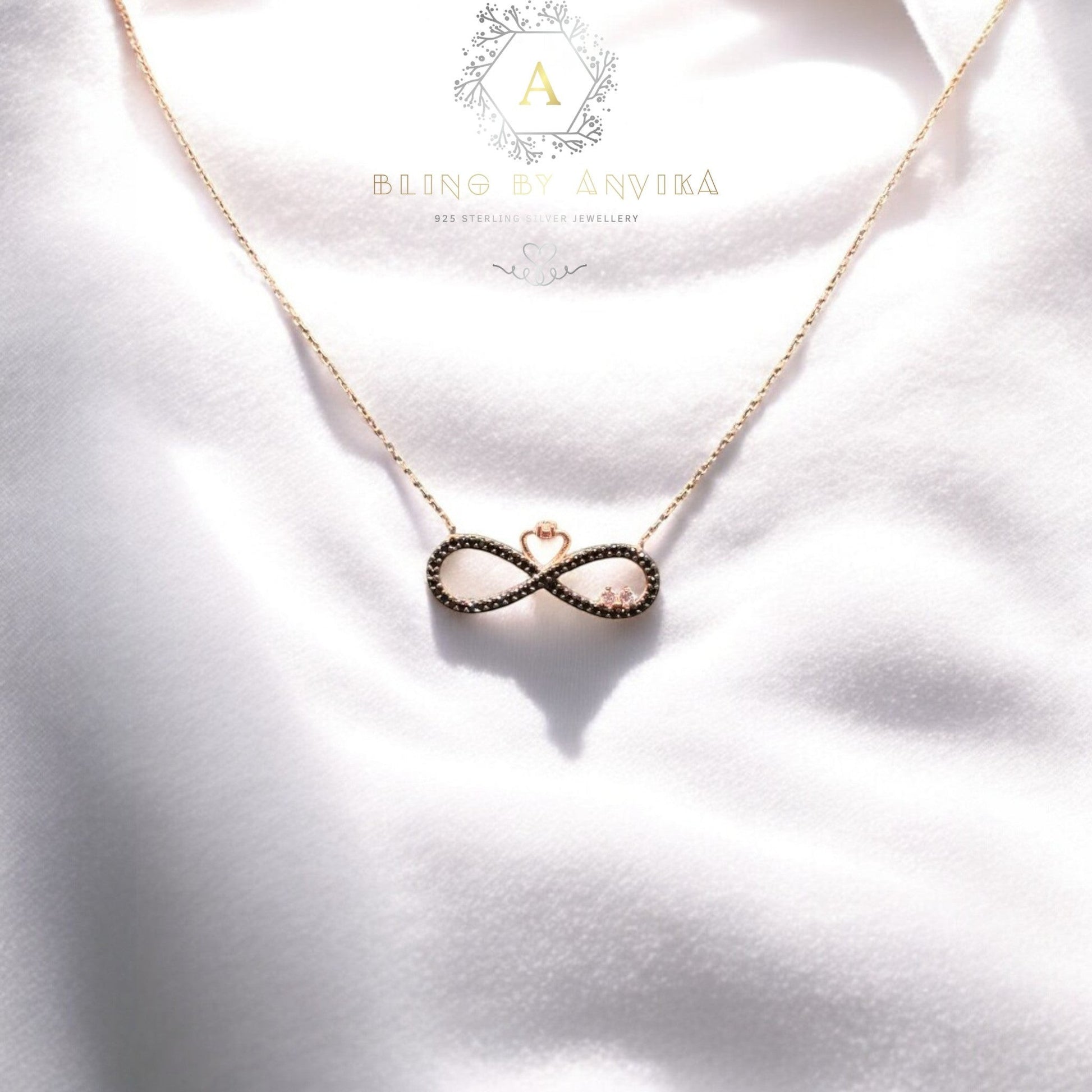 Stunning 925 silver rose gold-plated infinity necklace symbolizing eternity.
