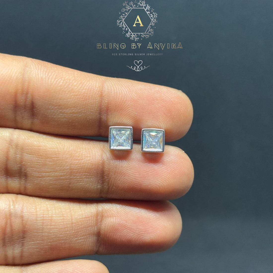 925 Silver Square Zircon Studs