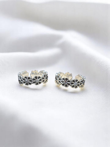 925 Silver Oxidized Flower Toe Rings