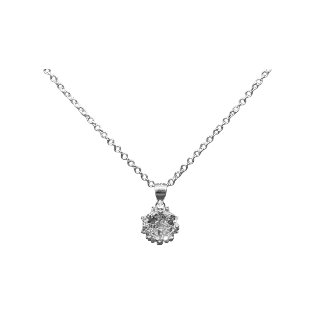 BlingbyAnvika sterling silver necklace with a sparkling cubic zirconia solitaire pendant. Delicate chain, timeless design.