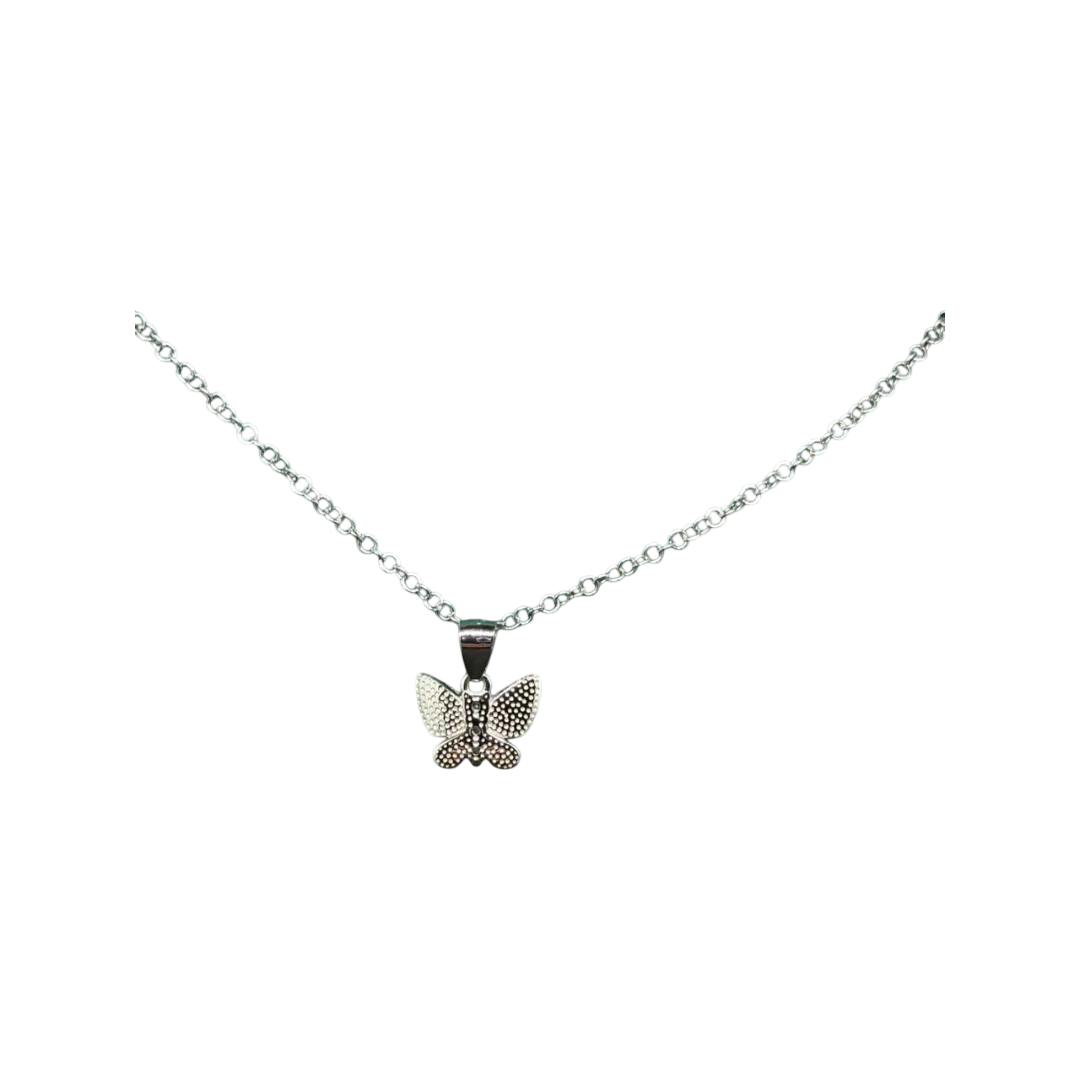 BlingbyAnvika 925 Sterling Silver Delicate Butterfly Pendant with textured wings, perfect for everyday wear.