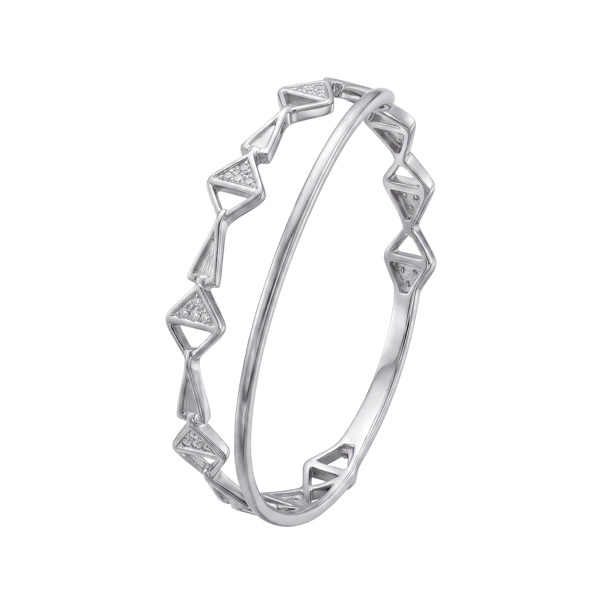BlingbyAnvika 925 sterling silver flexi kada bracelet featuring a geometric triangle pattern with subtle sparkle.