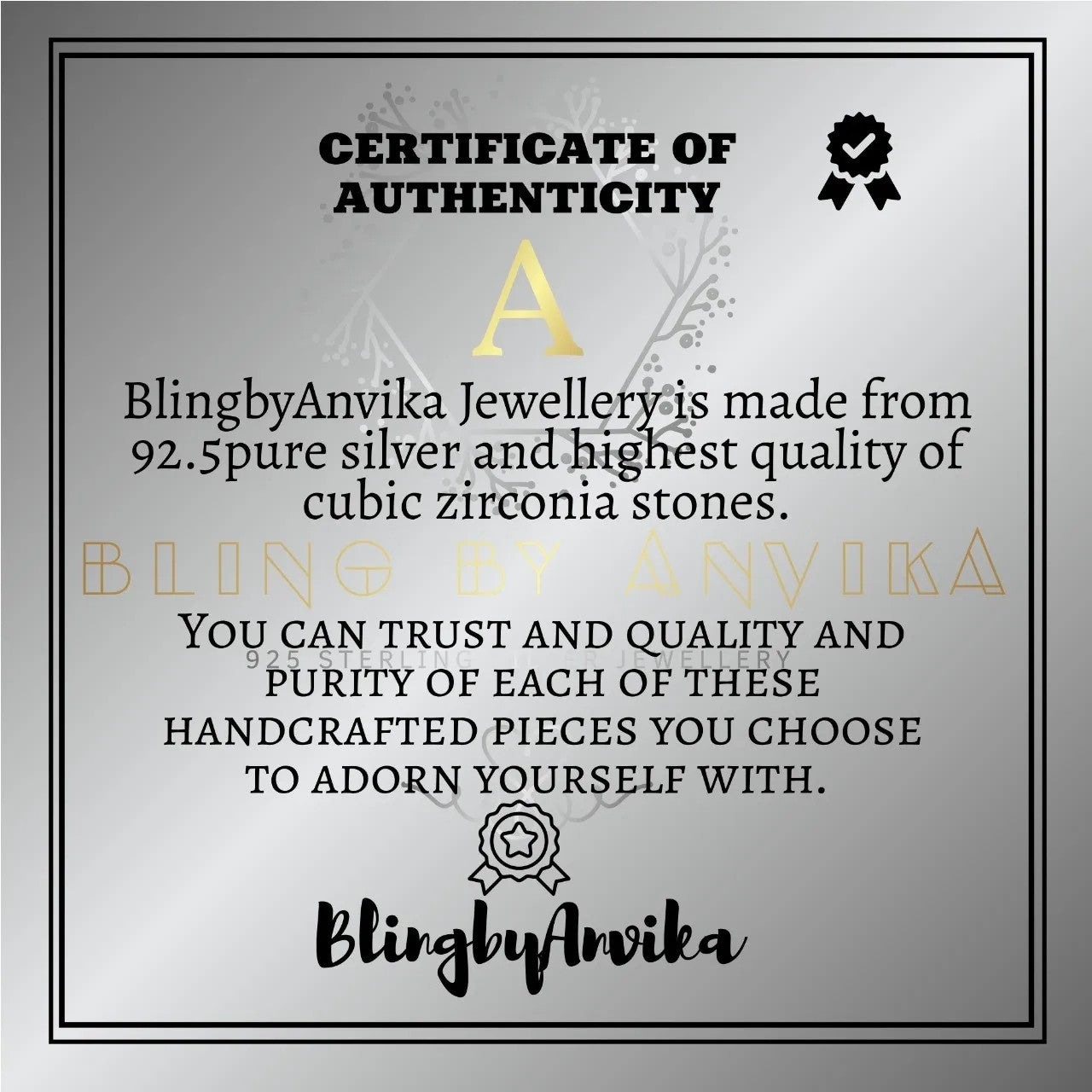 BlingbyAnvika 925 silver pendant with white cubic zirconia stones, certificate of authenticity.
