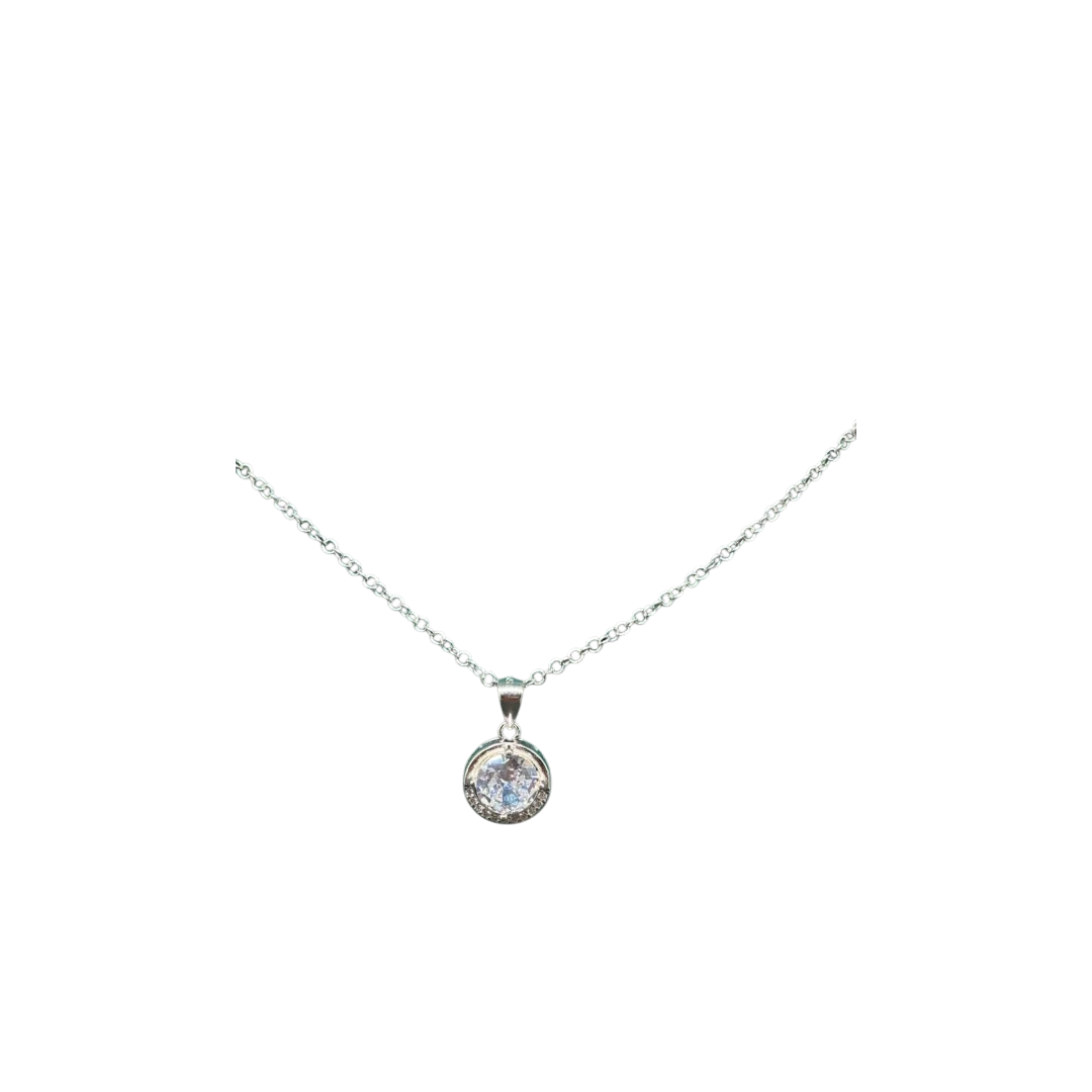 BlingbyAnvika 925 silver necklace with a round white cubic zirconia pendant and delicate chain.