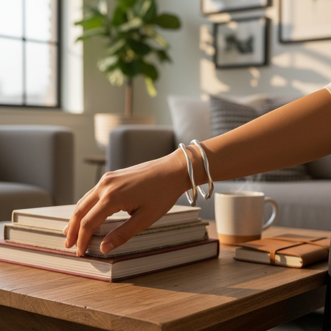 BlingbyAnvika 999 fine silver bangles with a smooth, polished finish. Handcrafted minimalist design for women.