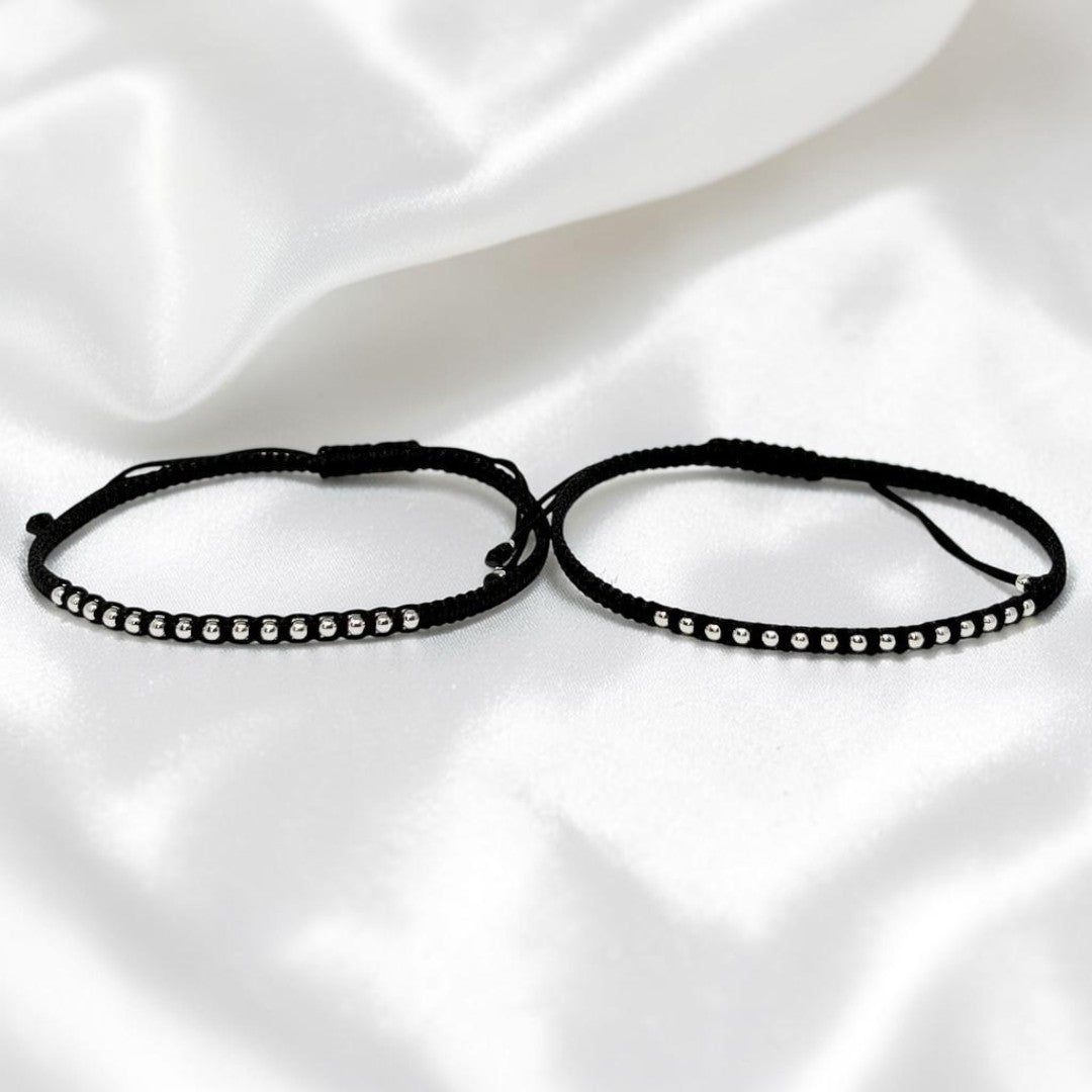 BlingbyAnvika 925 sterling silver beads on black thread Nazarband anklet for evil eye protection.