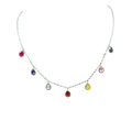 BlingbyAnvika sterling silver necklace with colorful teardrop cubic zirconia gems. Delicate chain, playful elegance.