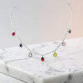 BlingbyAnvika sterling silver necklace with colorful teardrop cubic zirconia gems. Delicate chain, playful elegance.