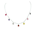 BlingbyAnvika sterling silver necklace with colorful teardrop cubic zirconia gems. Delicate chain, playful elegance.