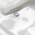 BlingbyAnvika delicate sterling silver ring with three small cubic zirconia stones on a minimalist band.