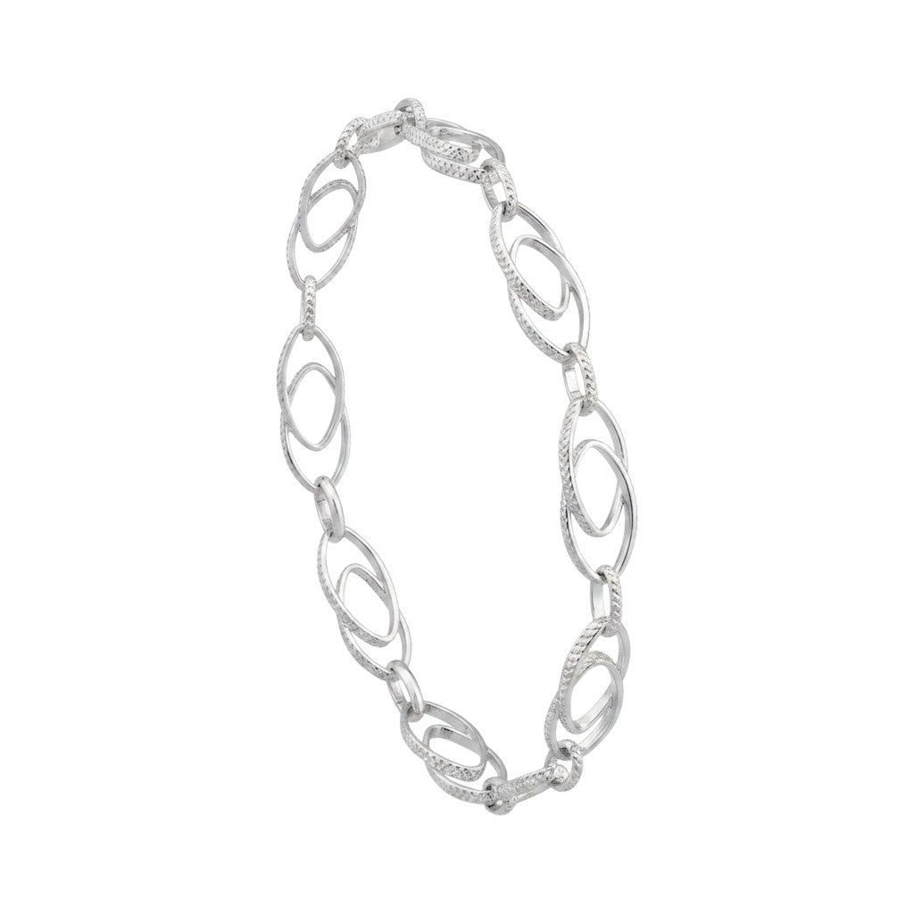 BlingbyAnvika men's polished 925 sterling silver oval link bracelet with textured detail.