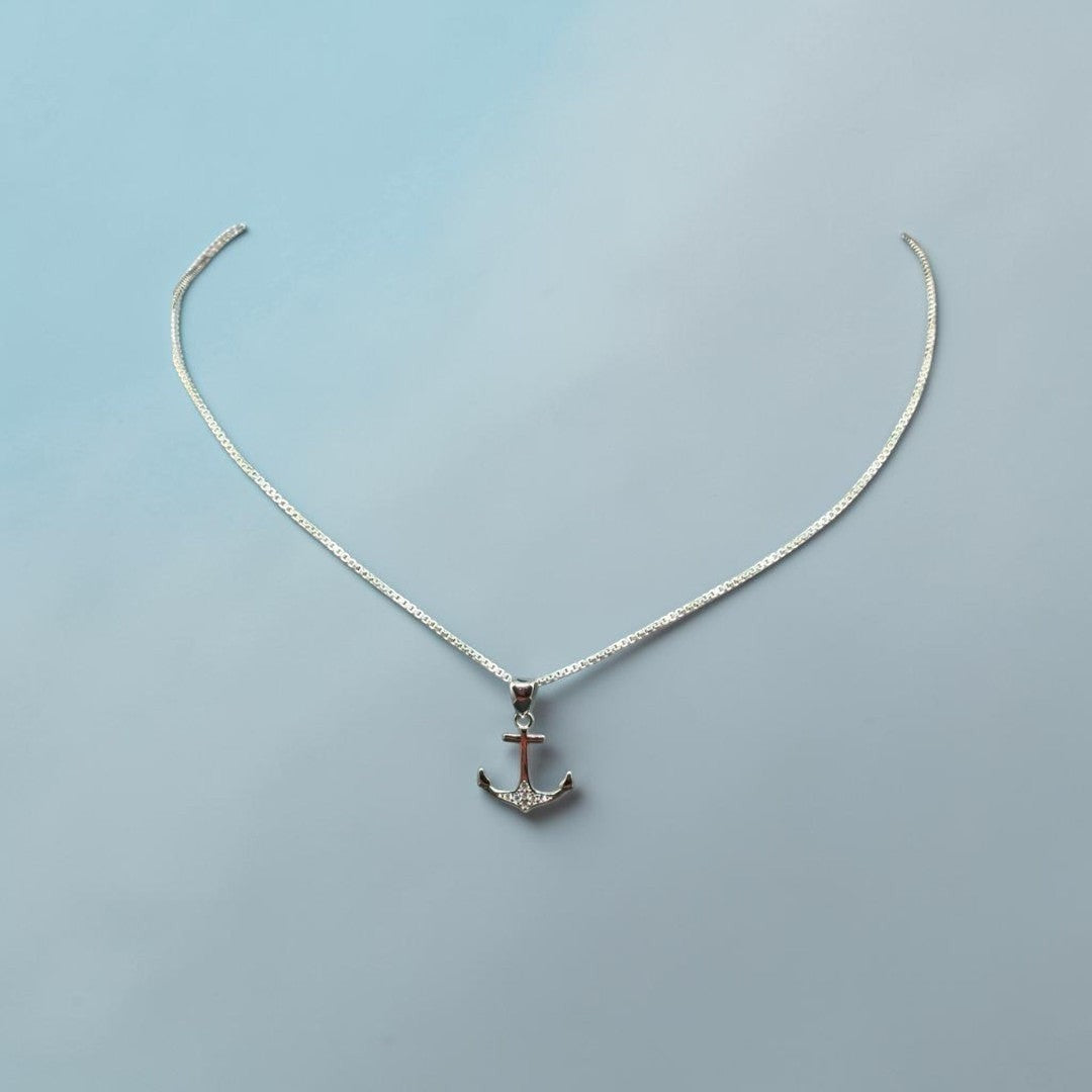 BlingbyAnvika 925 Sterling Silver Anchor Pendant with cubic zirconia accents.