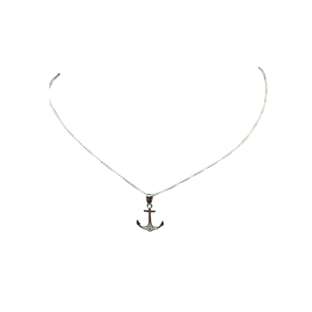 BlingbyAnvika 925 Sterling Silver anchor pendant necklace with cubic zirconia stones.