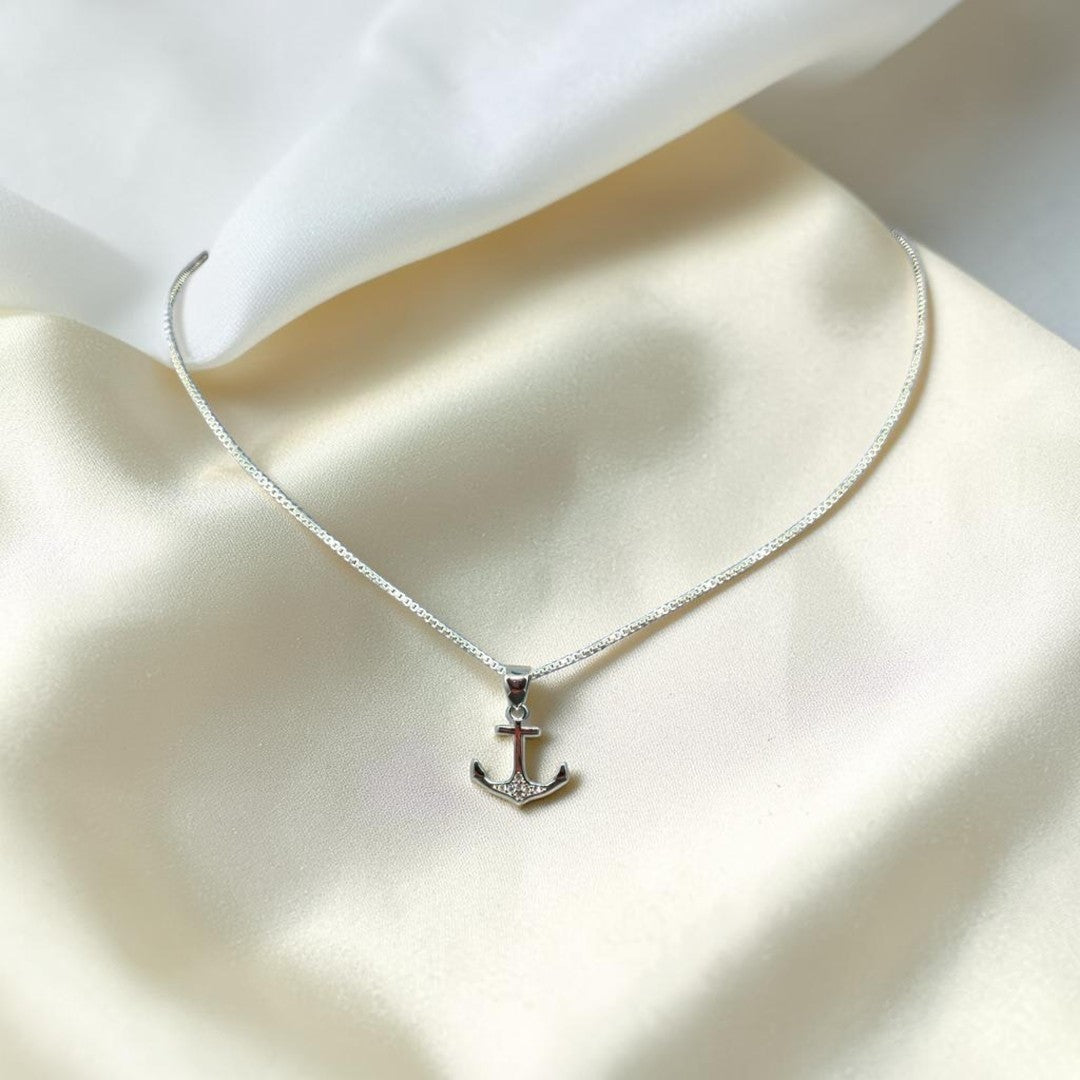 BlingbyAnvika 925 Sterling Silver Anchor Pendant necklace with cubic zirconia accents, delicate chain.