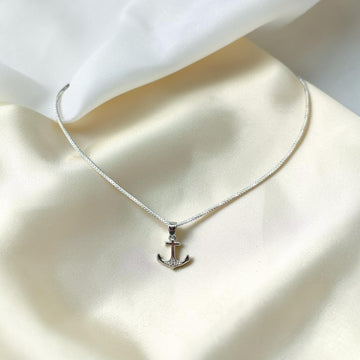 BlingbyAnvika 925 Sterling Silver Anchor Pendant necklace with cubic zirconia accents, delicate chain.