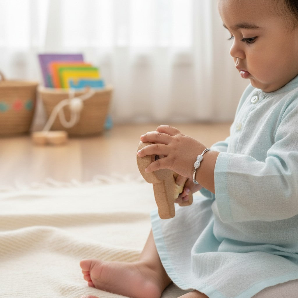 Cute and delicate 925 silver baby Kada designed for little ones.