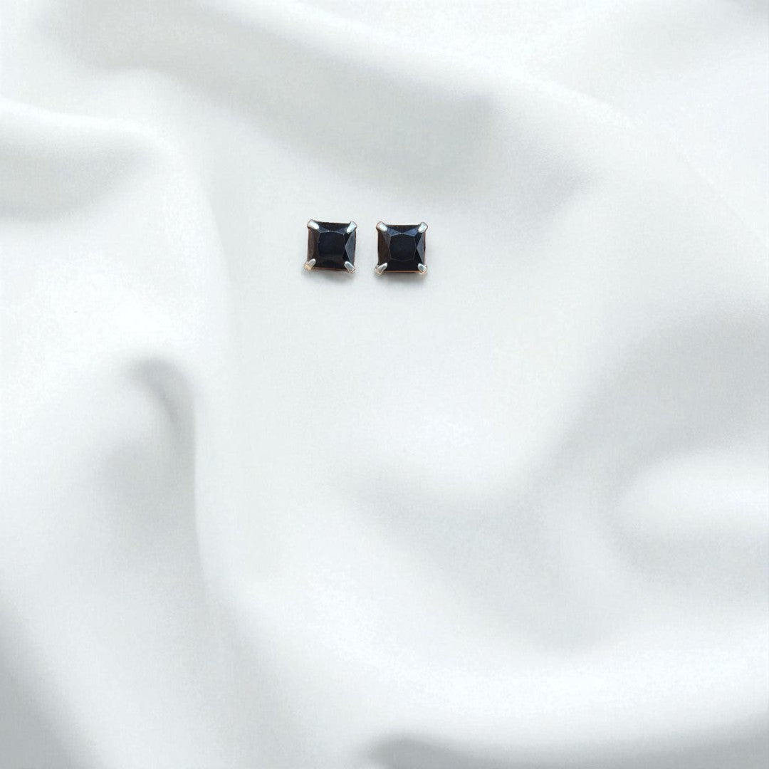 BlingbyAnvika 925 sterling silver square stud earrings with black stones, perfect for everyday elegance.