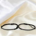 BlingbyAnvika 925 sterling silver and black thread Nazarband anklets featuring delicate silver beads on silk fabric