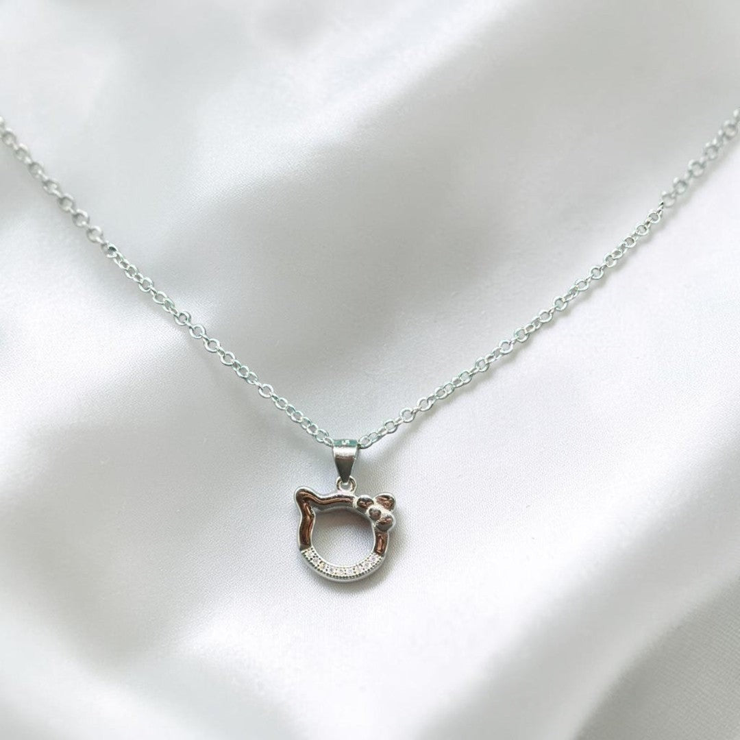 BlingbyAnvika cute cat pendant adorned with cubic zirconia stones.