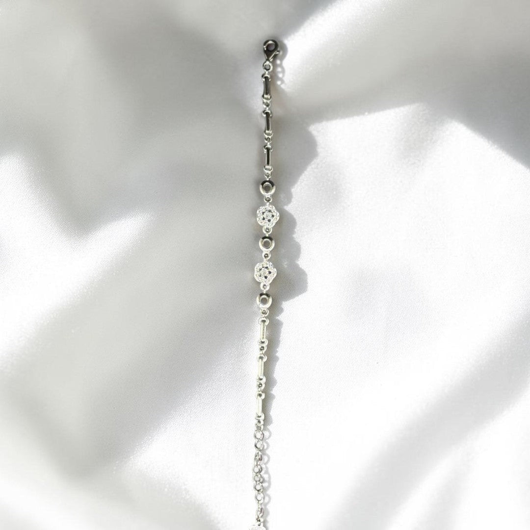 BlingbyAnvika 925 Sterling Silver Chain Bracelet with cubic zirconia accents and polished beads. Elegant and delicate design.