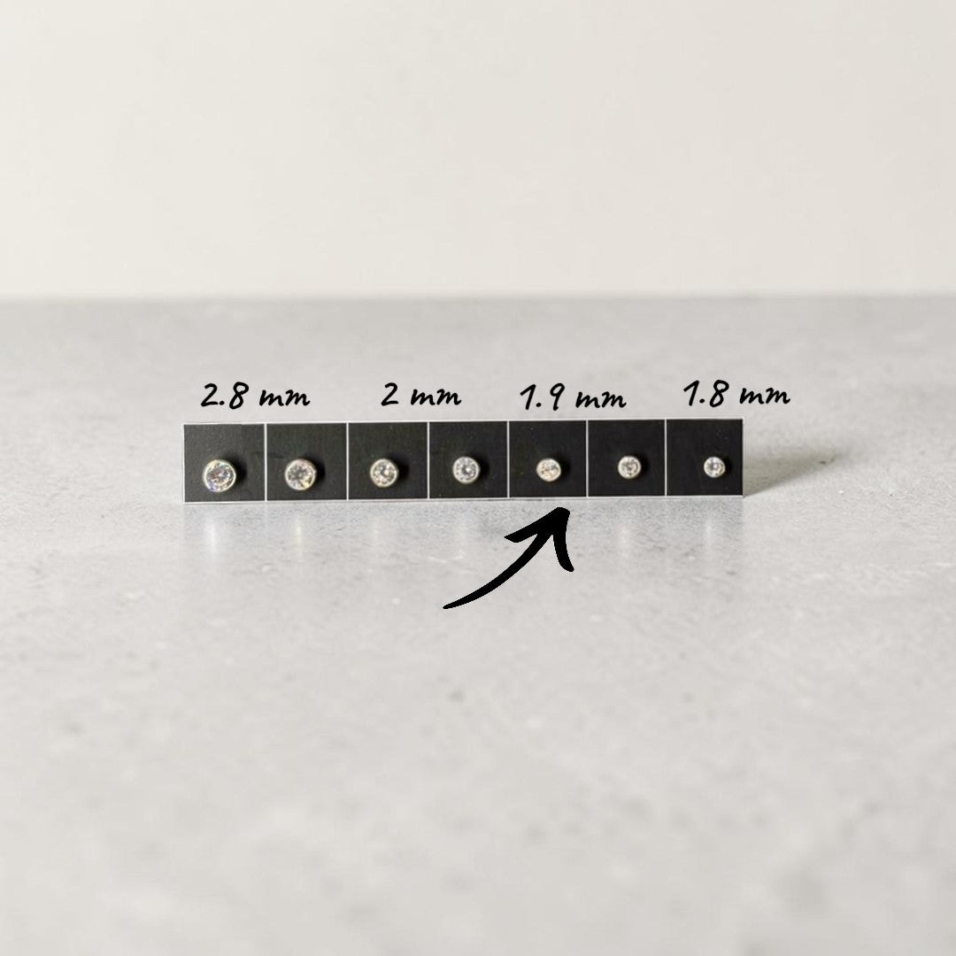 BlingbyAnvika 925 Sterling Silver stud nosepins with clear cubic zirconia stones in various sizes (1.8mm-2.8mm).