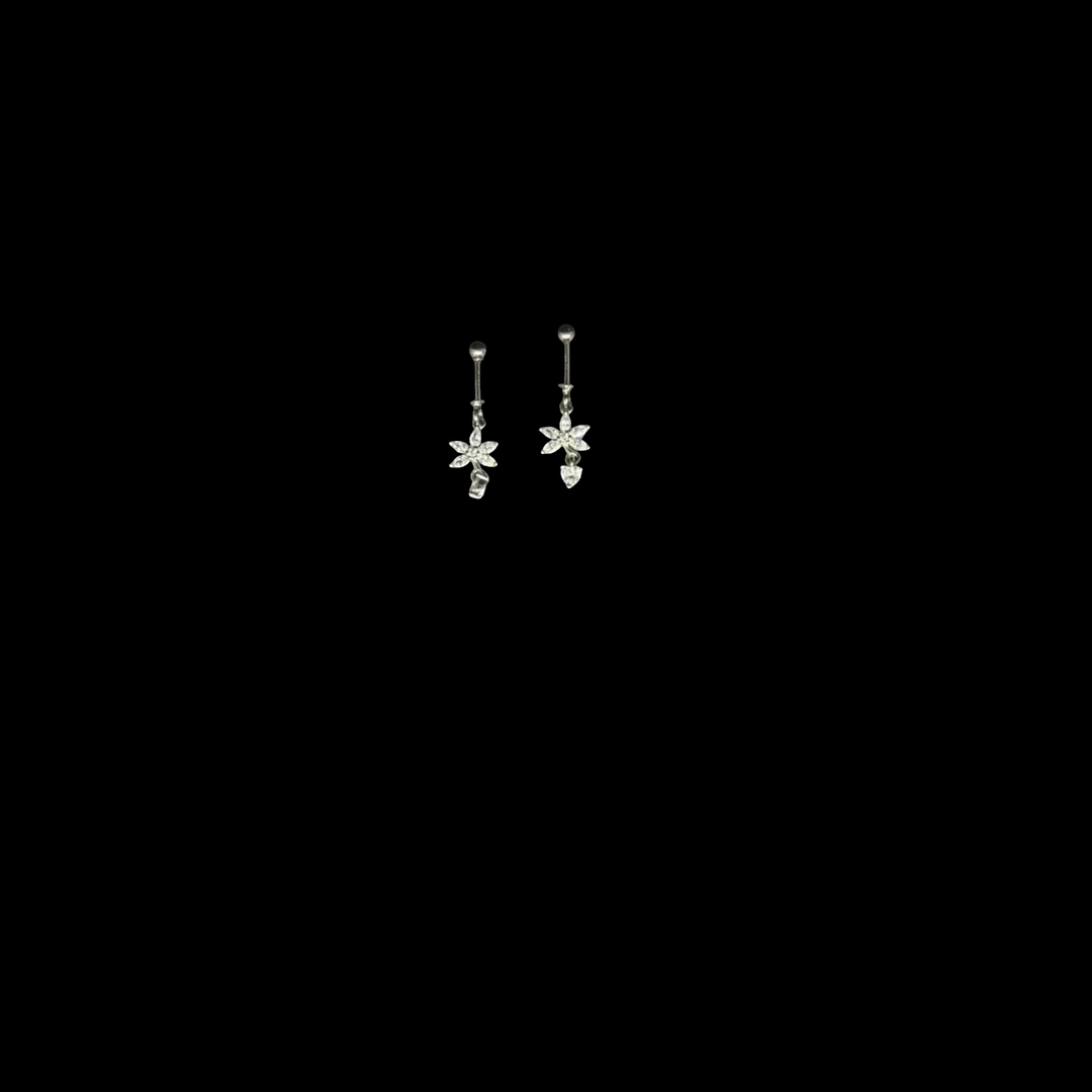 BlingbyAnvika 925 Sterling Silver delicate flower dangle bugadi earrings with clear stones.