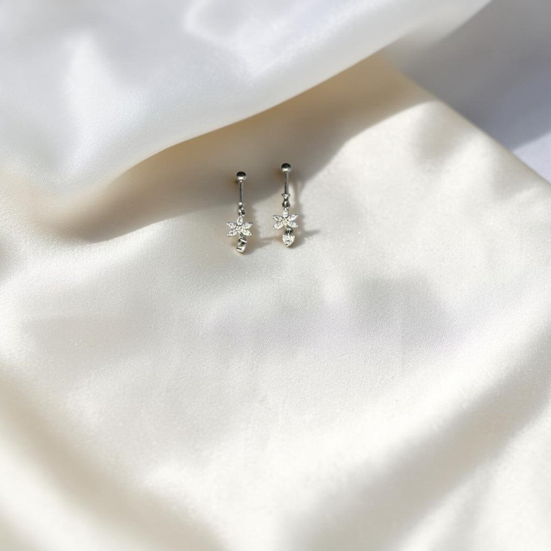 BlingbyAnvika 925 Sterling Silver delicate flower dangle bugadi earrings with sparkling accents.